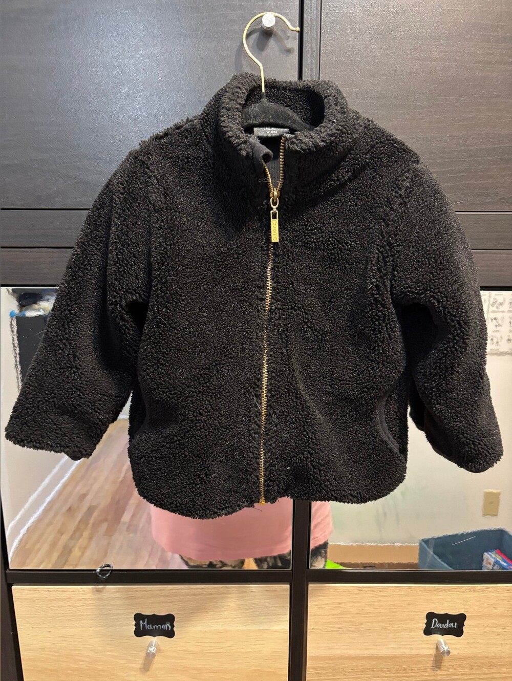 Little Bipsy Black Sherpa Zip Jacket with Gold Zipper
